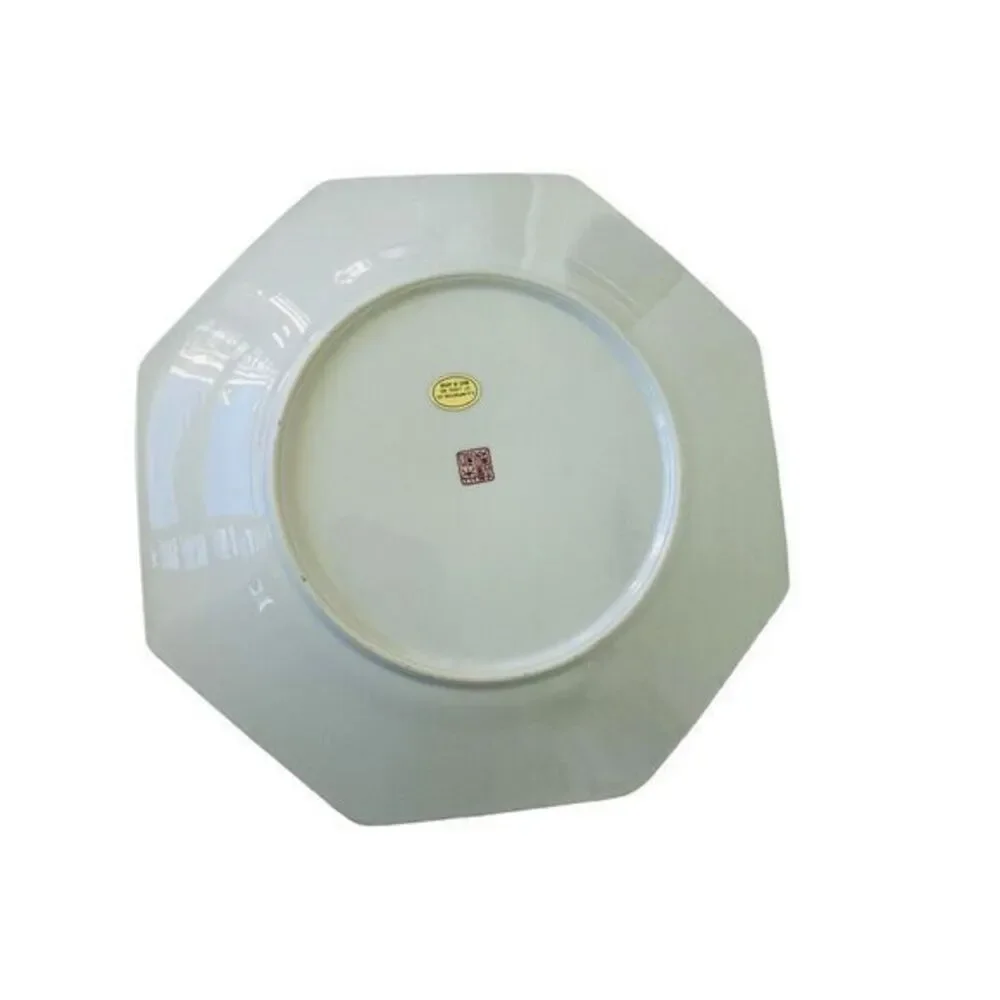 Vintage Octagon Green Dinner‎ Plate Peonies Bird AA Importing Co Made In Japan